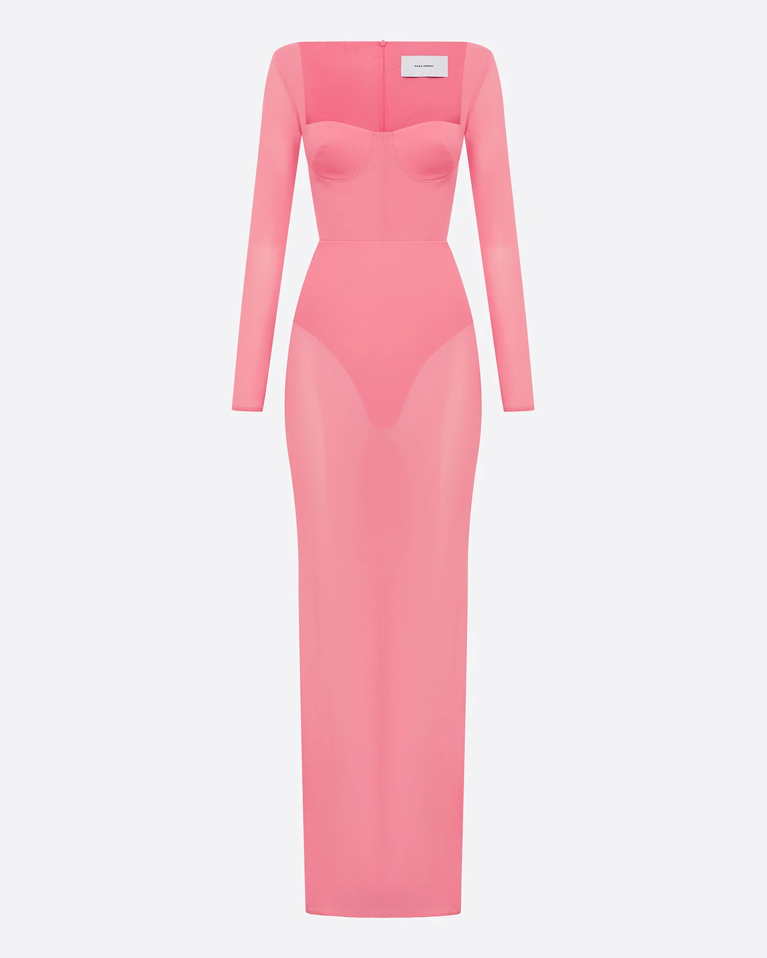 Long Sleeve Cupped Column in Stretch Mesh - Image 3