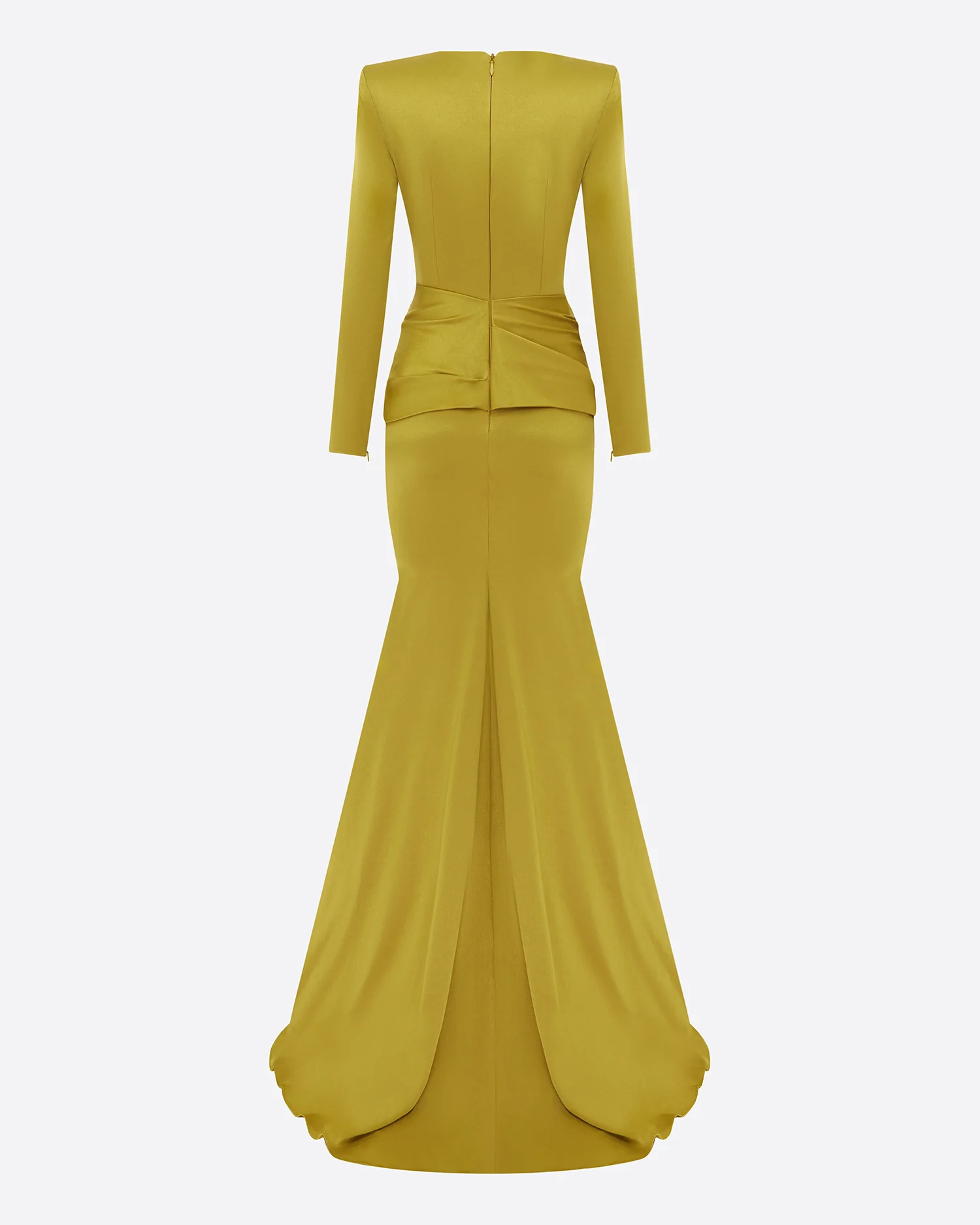 Long Sleeve Sash Drape Gown in Satin Crepe - Image 4
