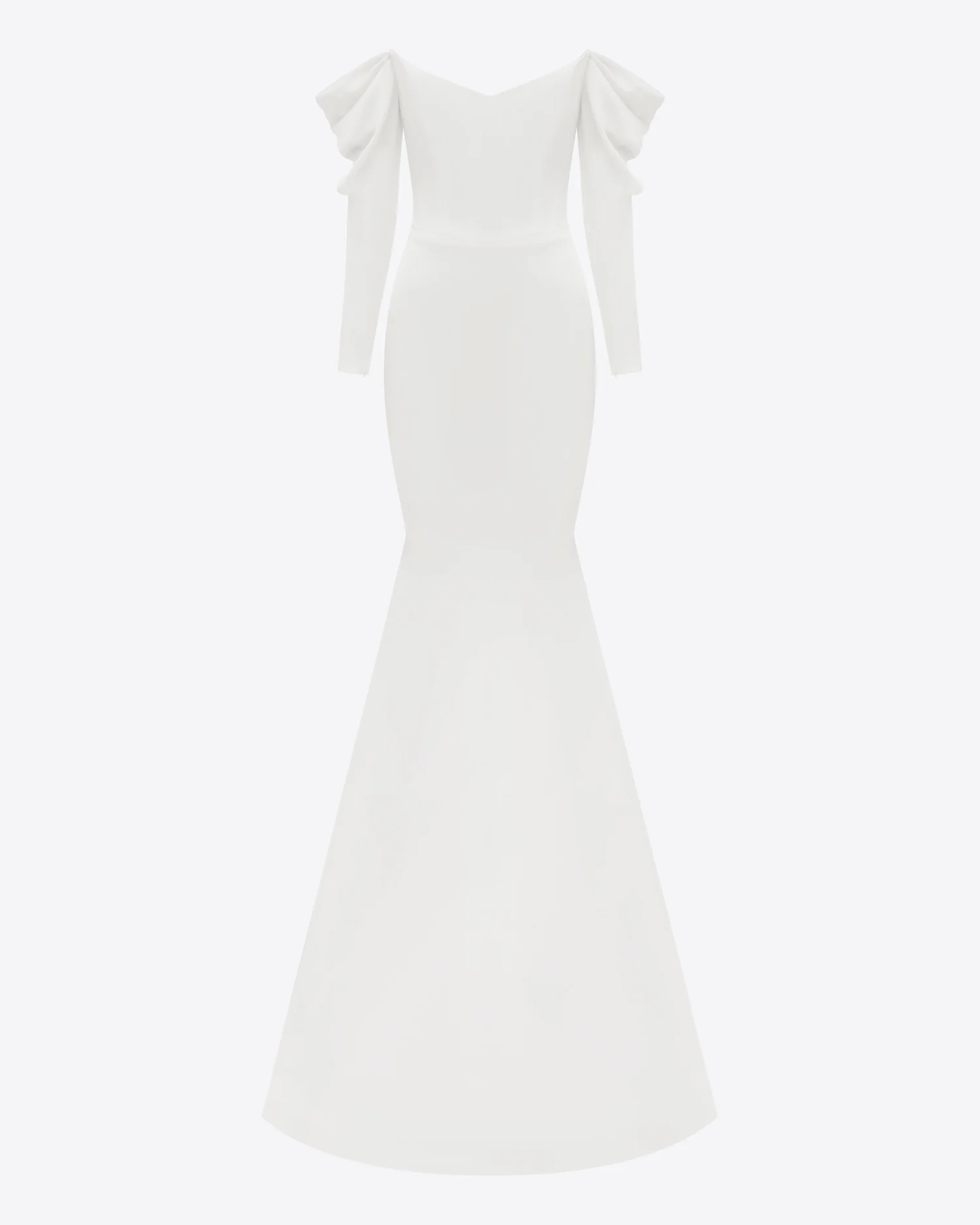 Long Sleeve Off Shoulder Gown in Satin Crepe - Image 3