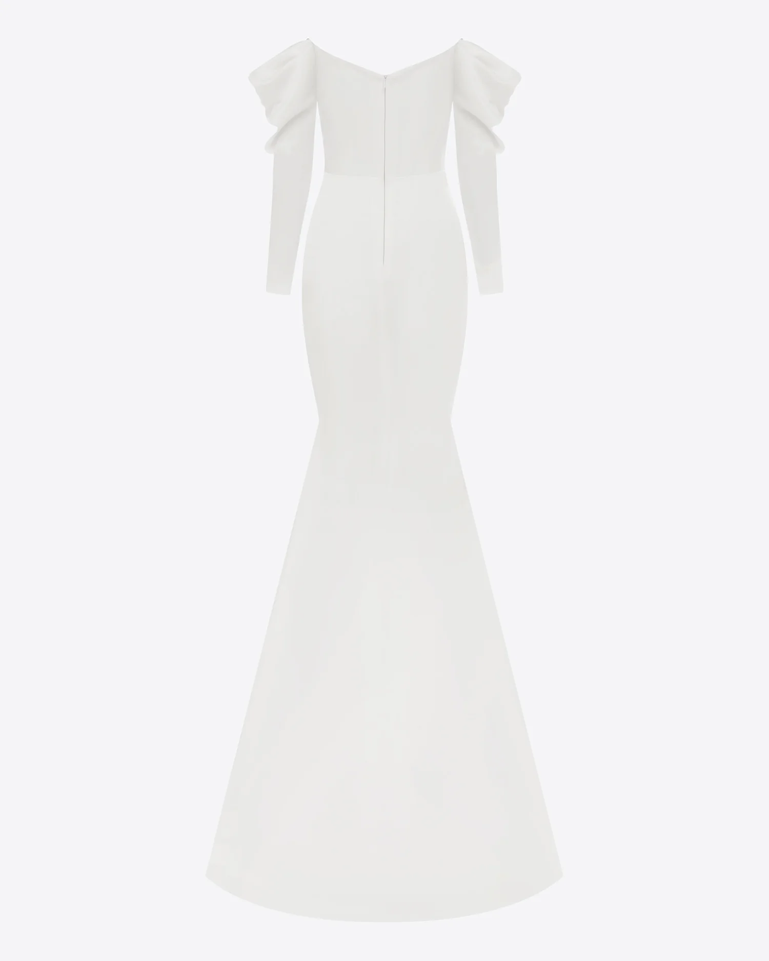 Long Sleeve Off Shoulder Gown in Satin Crepe - Image 4