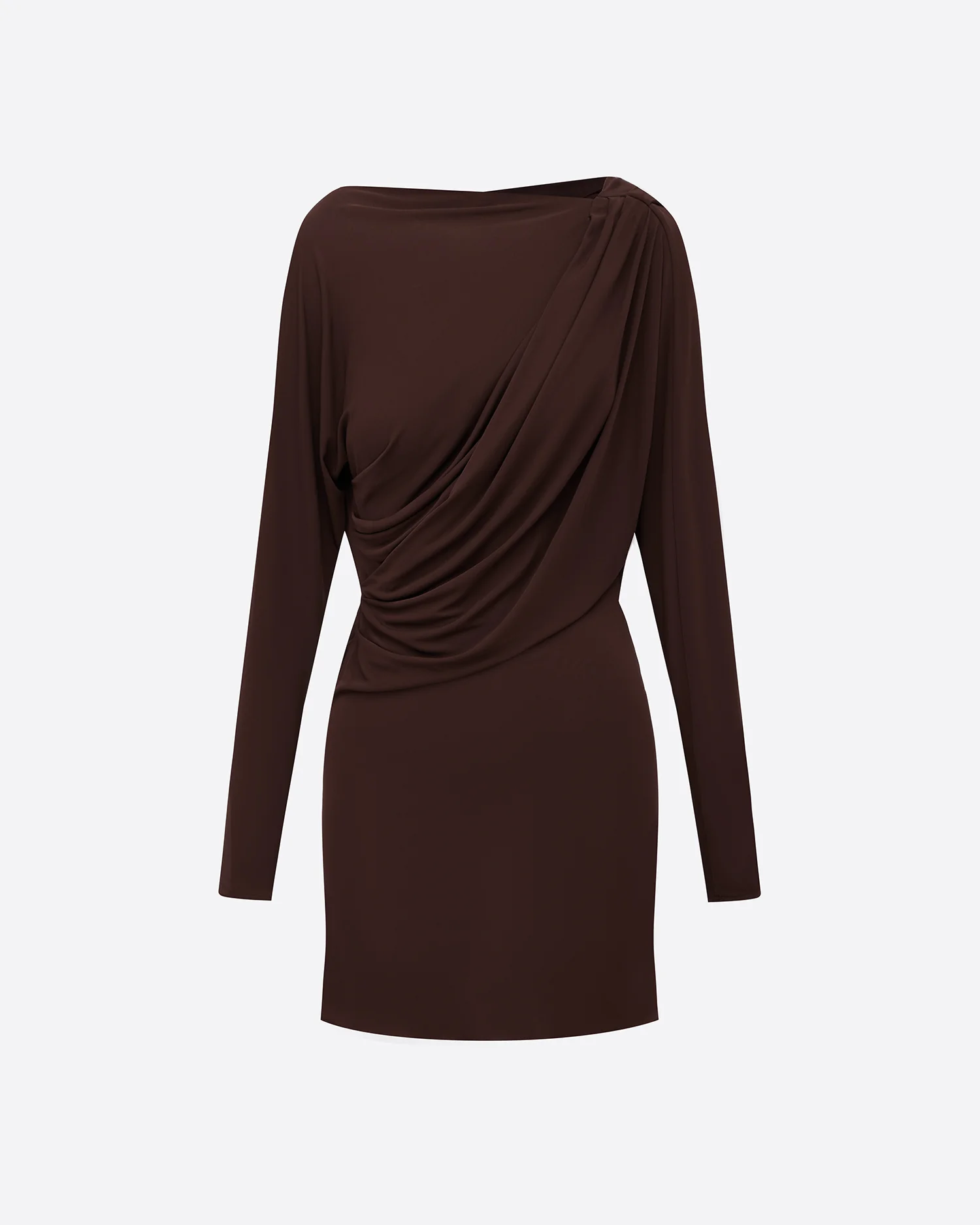 Long Sleeve Open Back Drape Mini Dress in Dry Jersey - Image 3