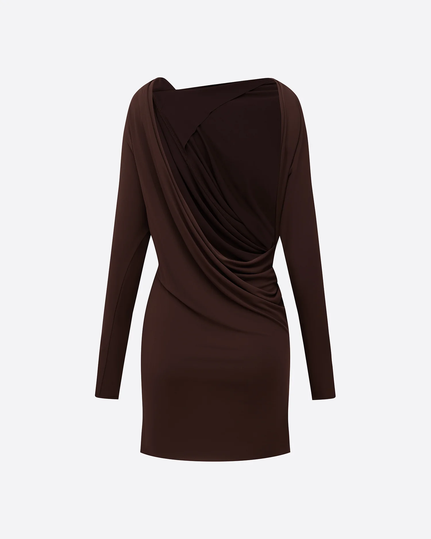 Long Sleeve Open Back Drape Mini Dress in Dry Jersey - Image 4