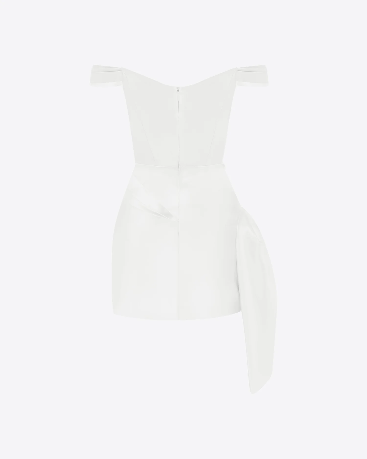 Off Shoulder Draped Mini Dress in Duchess Satin - Image 4