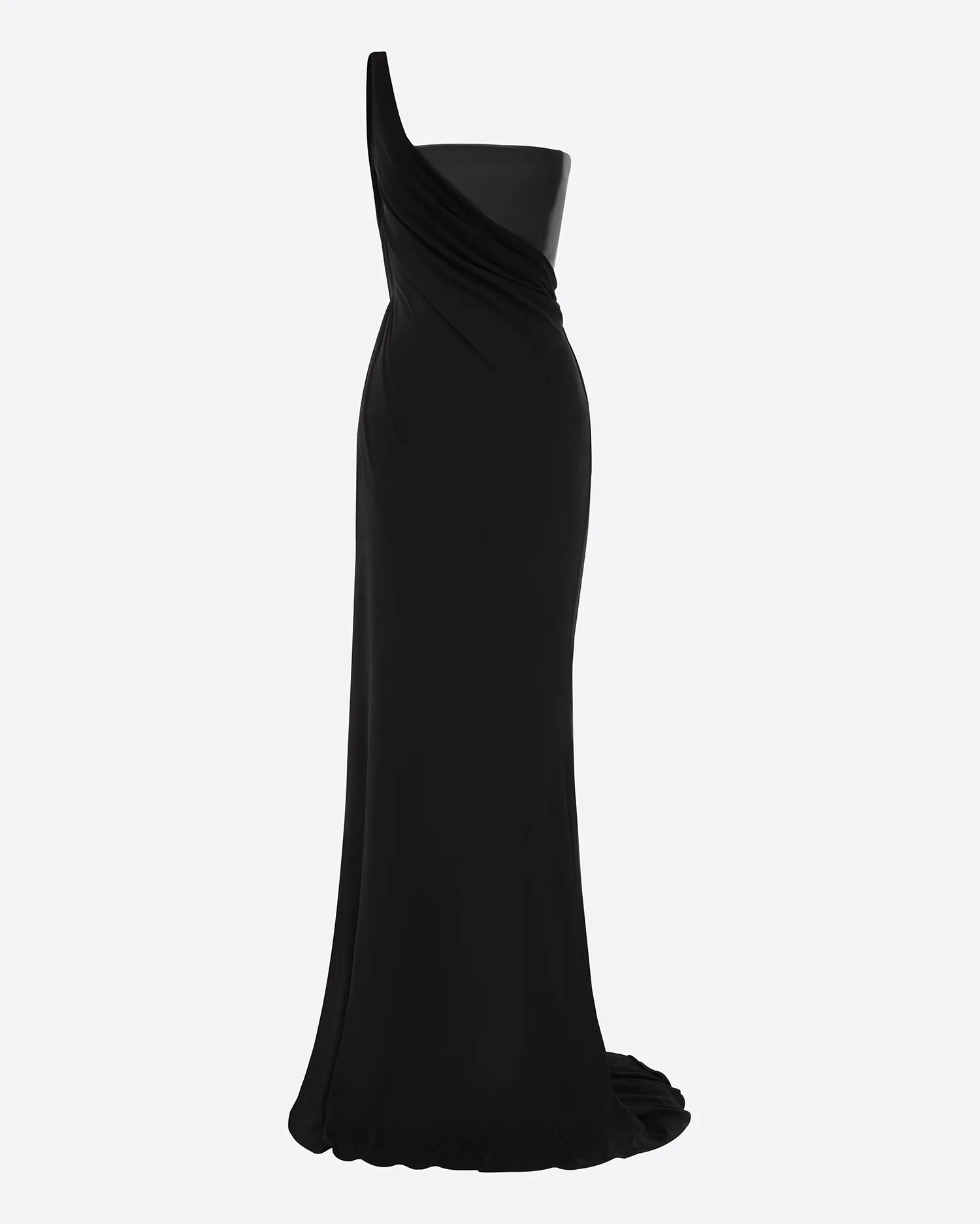One Shoulder Asymmetric Gown in Leather & Jersey - Image 3
