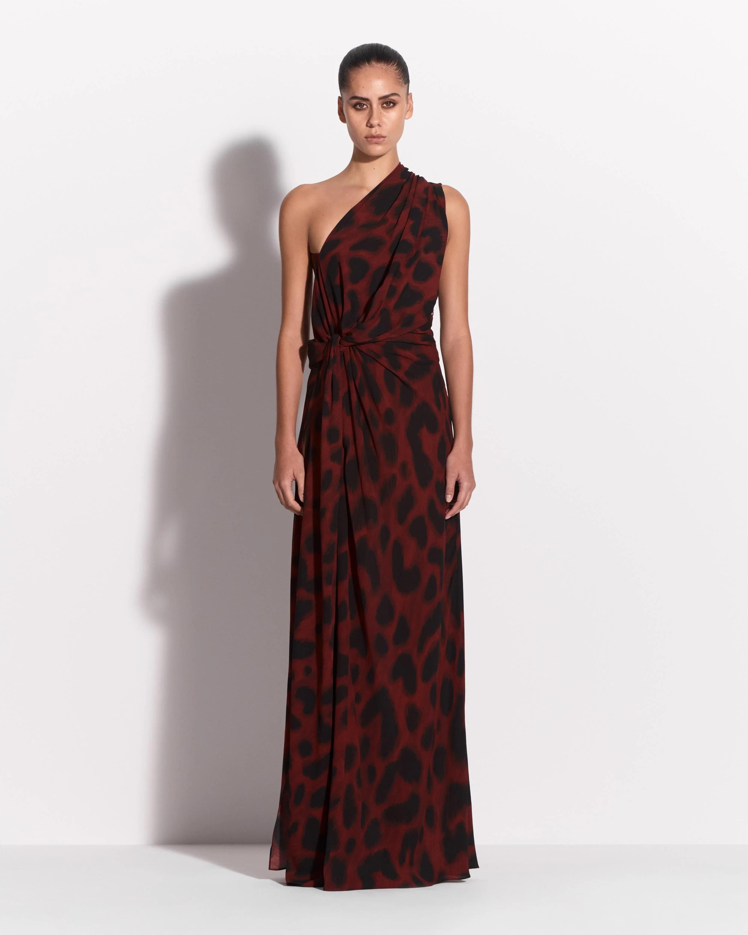 One Shoulder Drape Gown in Silk Georgette