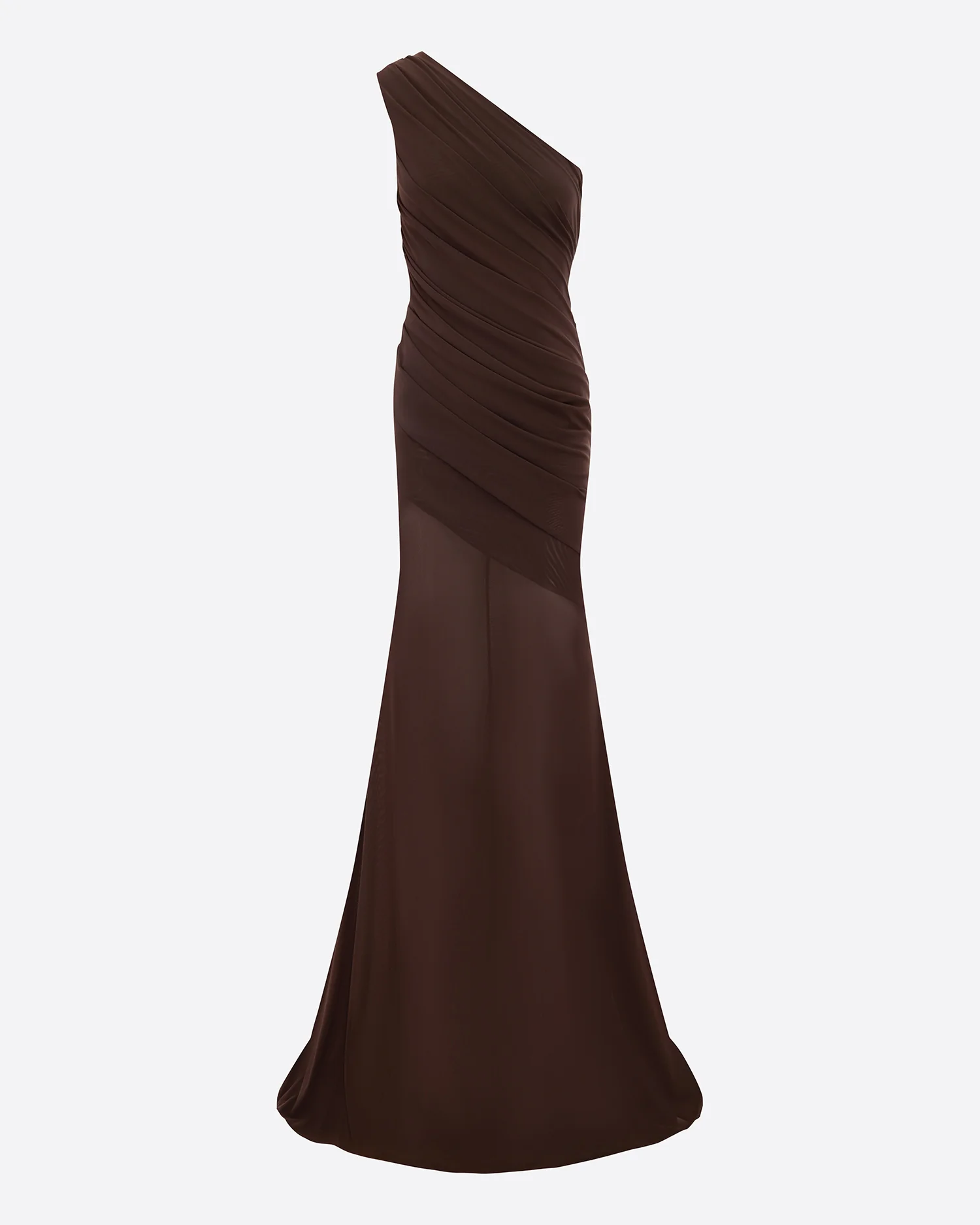 One Shoulder Tucked Gown in Stretch Mesh - Image 3