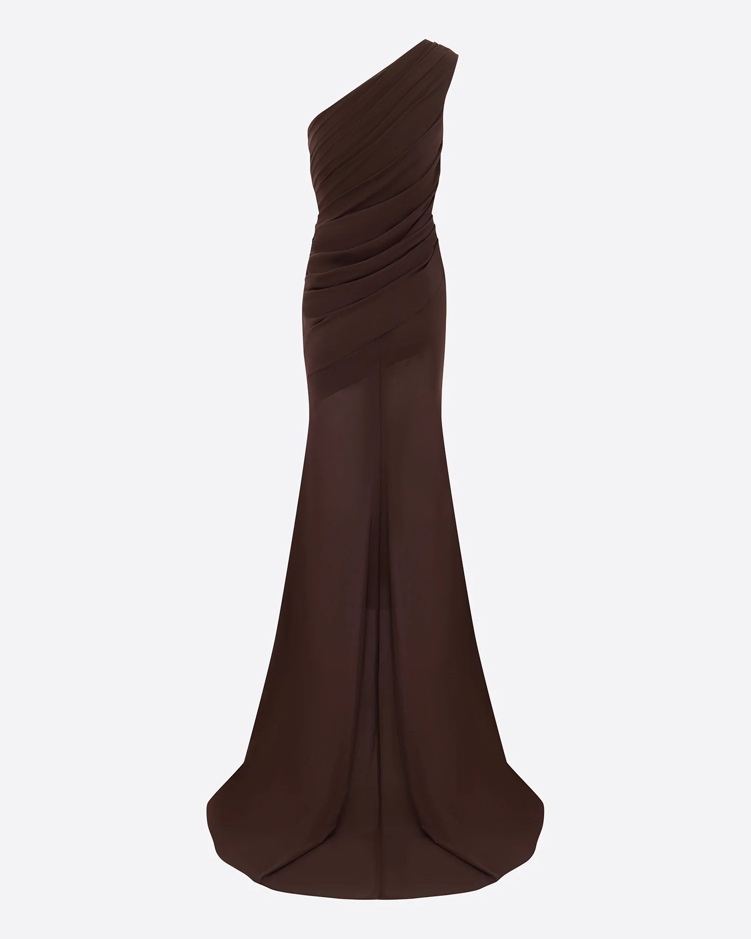 One Shoulder Tucked Gown in Stretch Mesh - Image 4