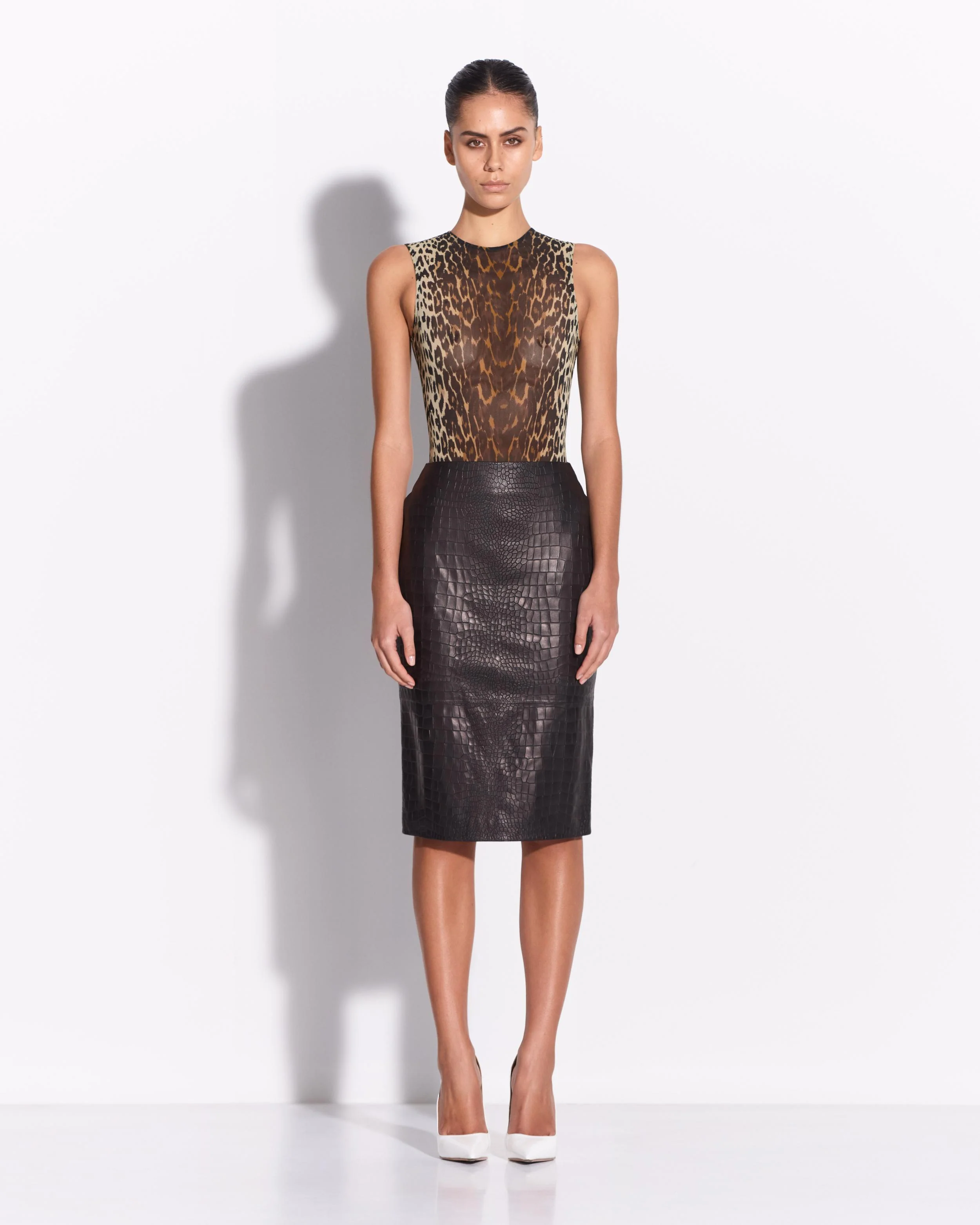 Sleeveless Bodysuit in Stretch Mesh
