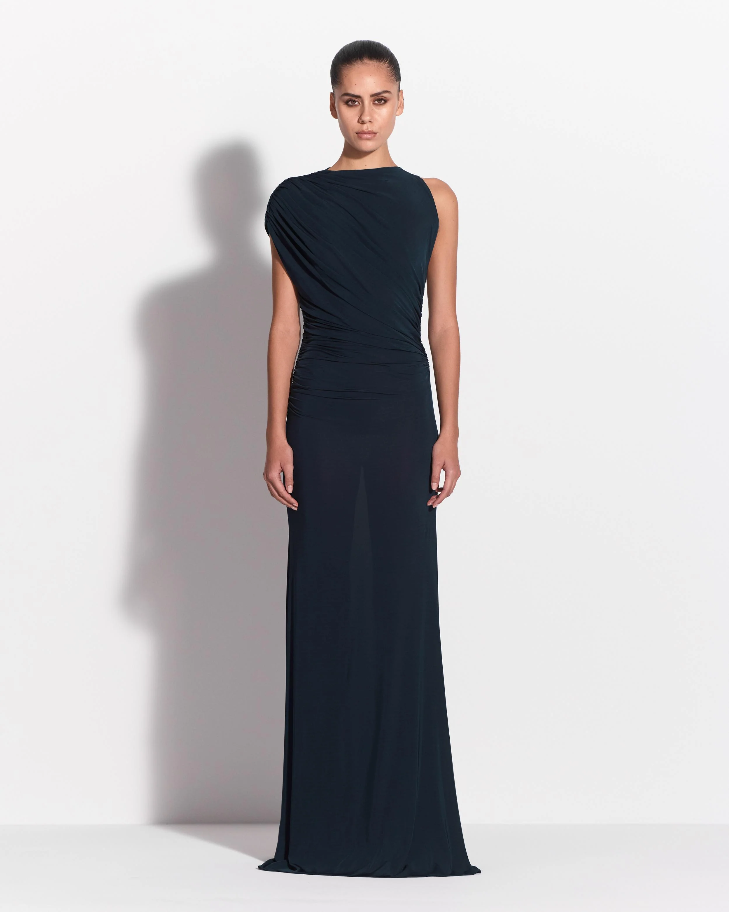 Sleeveless Ruched Gown in Jersey - Image 2