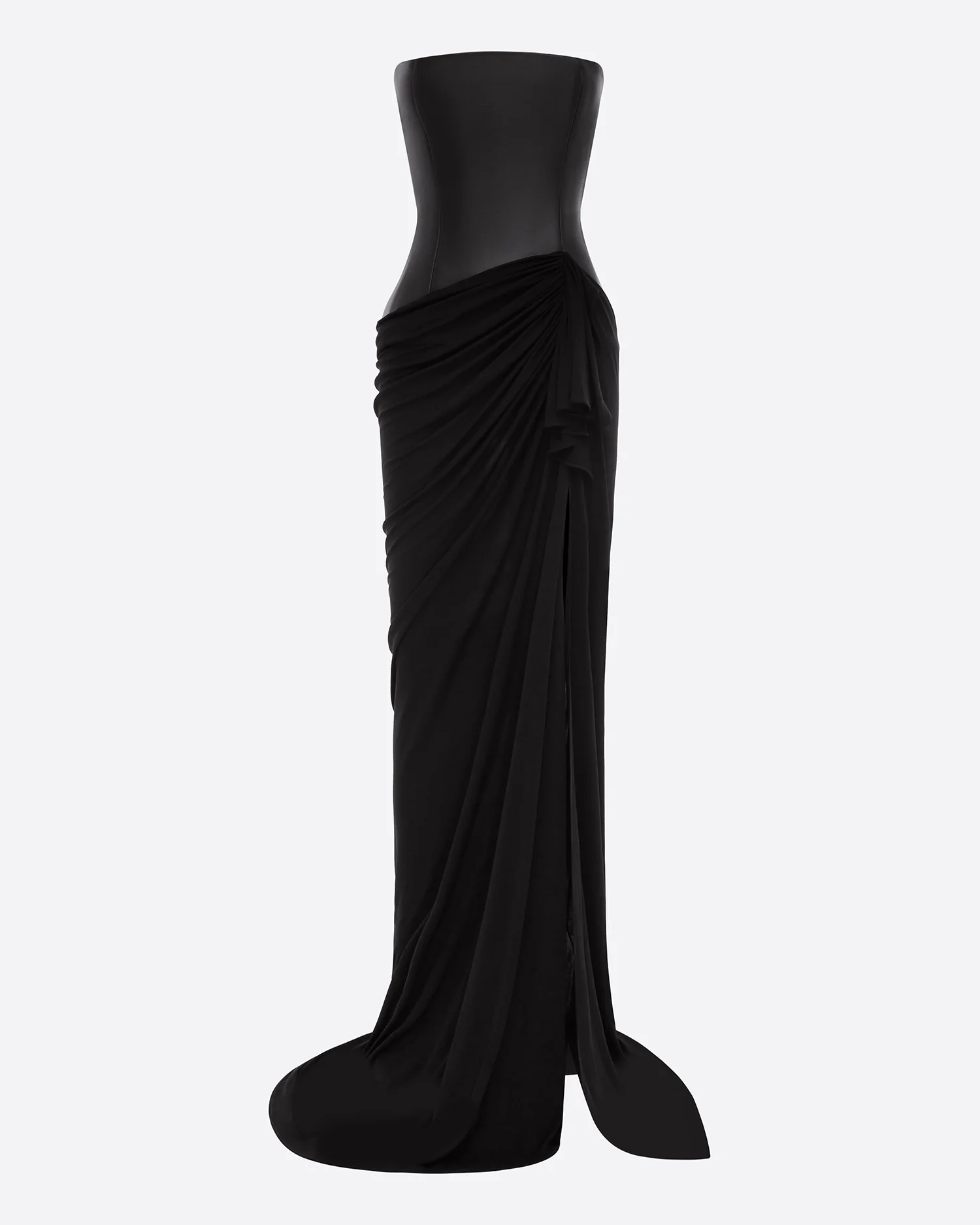 Strapless Asymmetric Gown in Leather & Jersey - Image 3