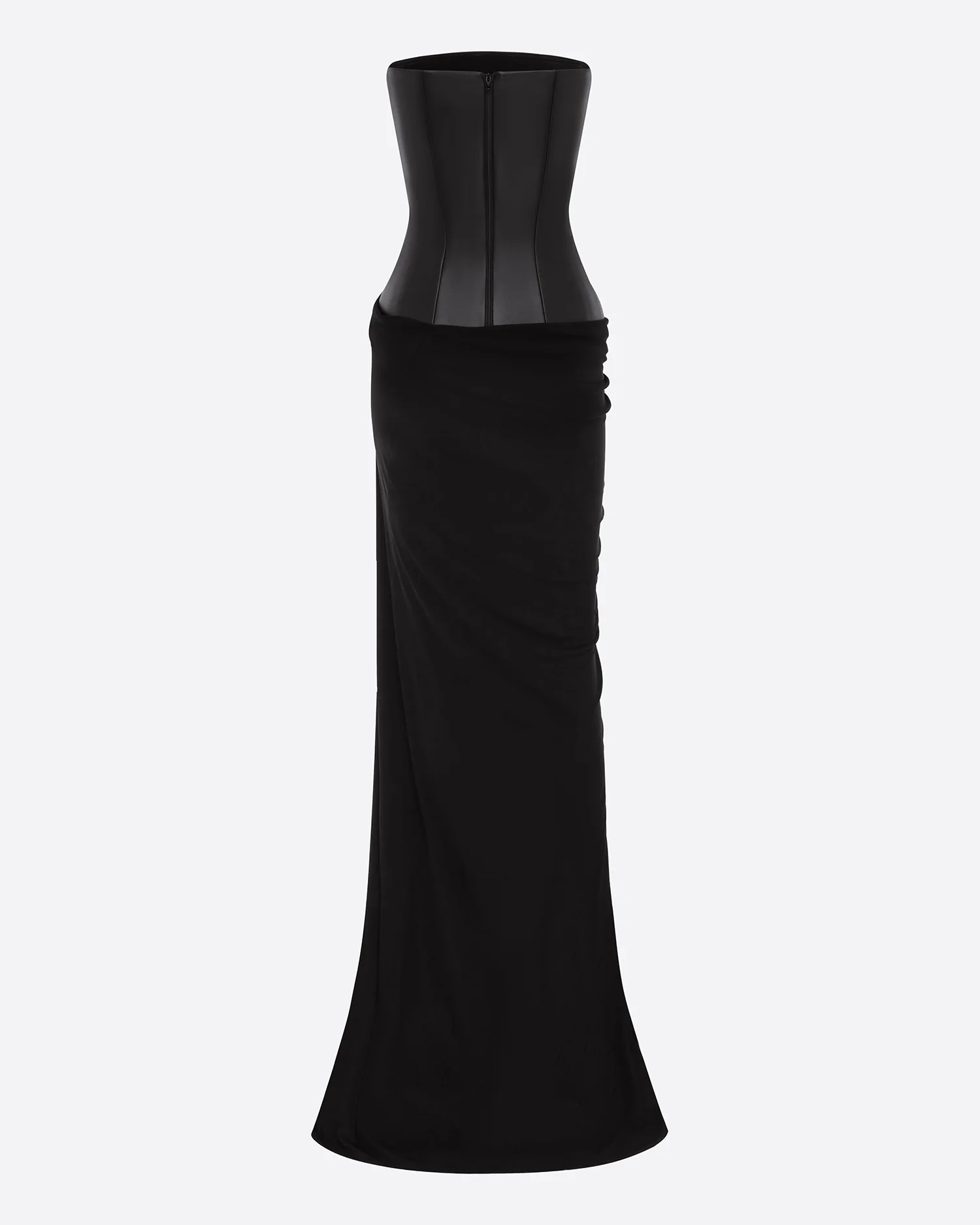 Strapless Asymmetric Gown in Leather & Jersey - Image 4