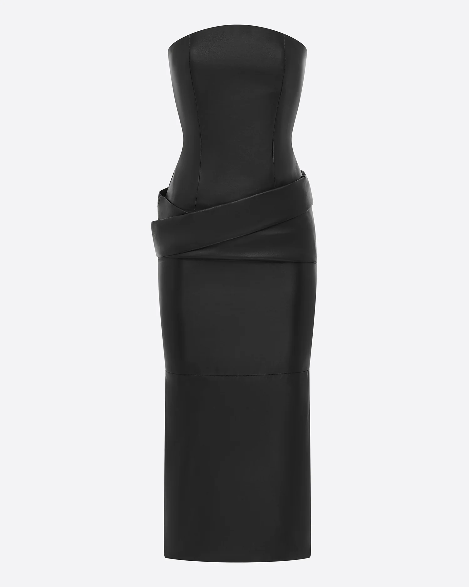 Strapless Drape Dress in Leather - Image 3