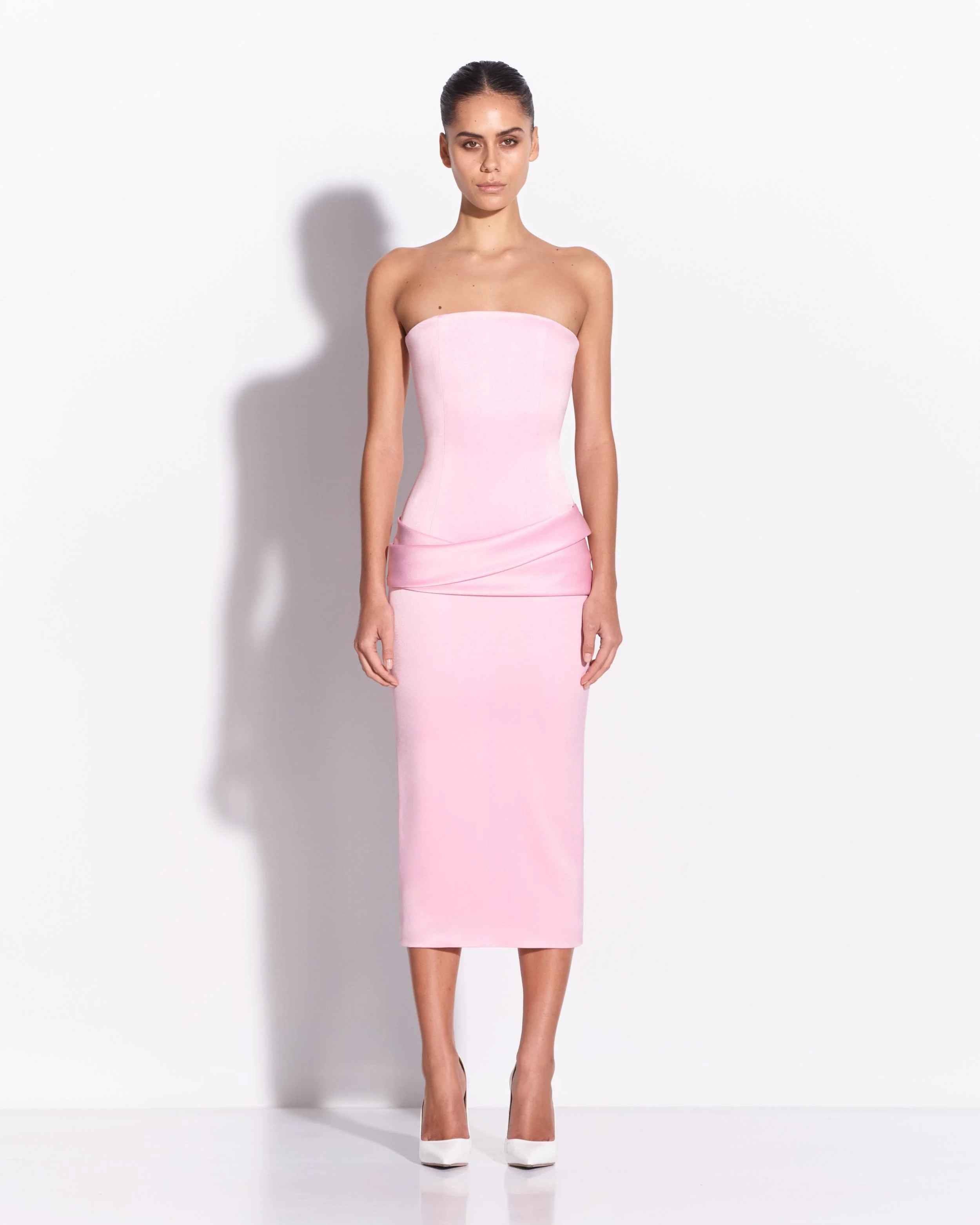 Strapless Drape Dress in Satin Crepe