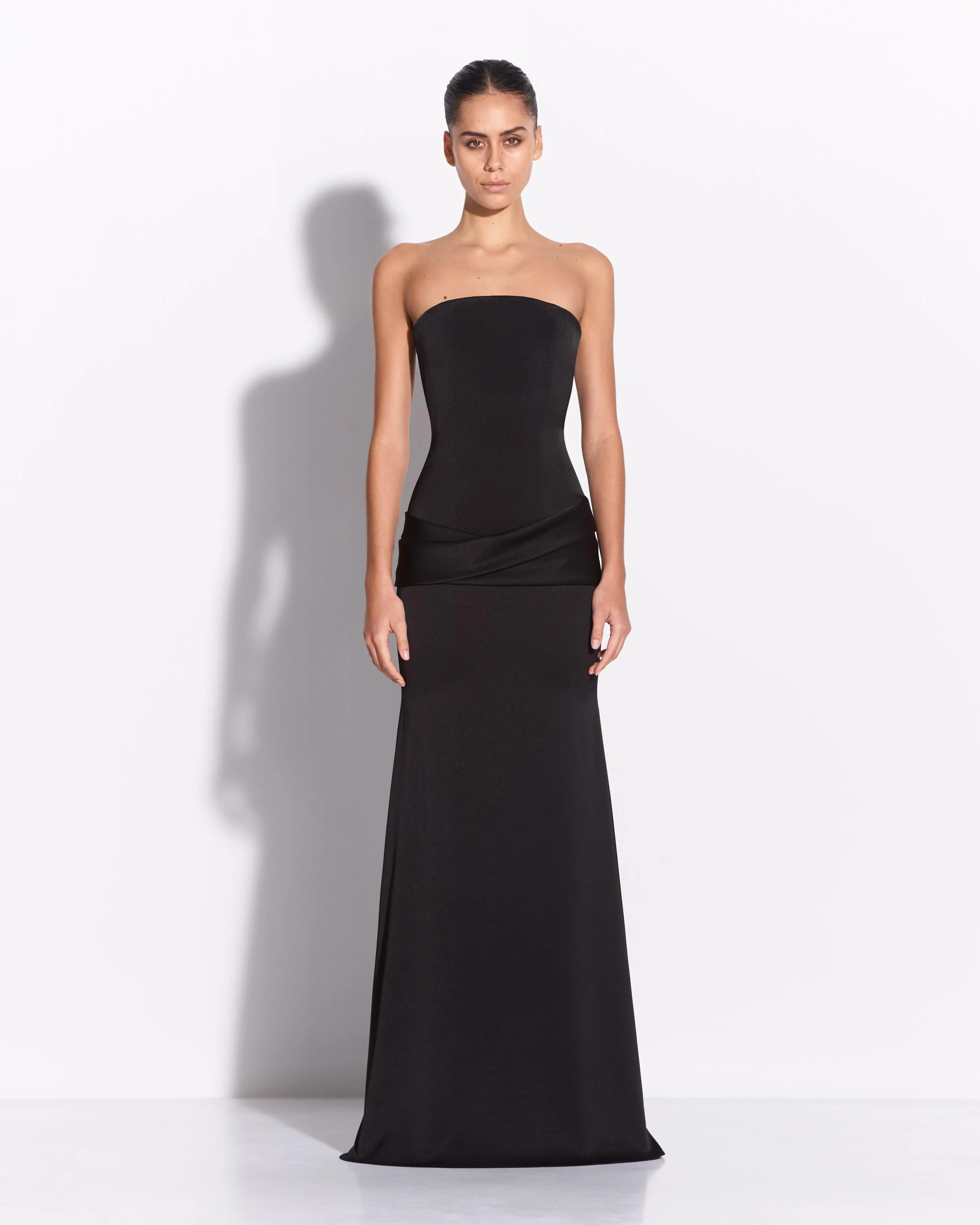 Strapless Drape Gown in Satin Crepe
