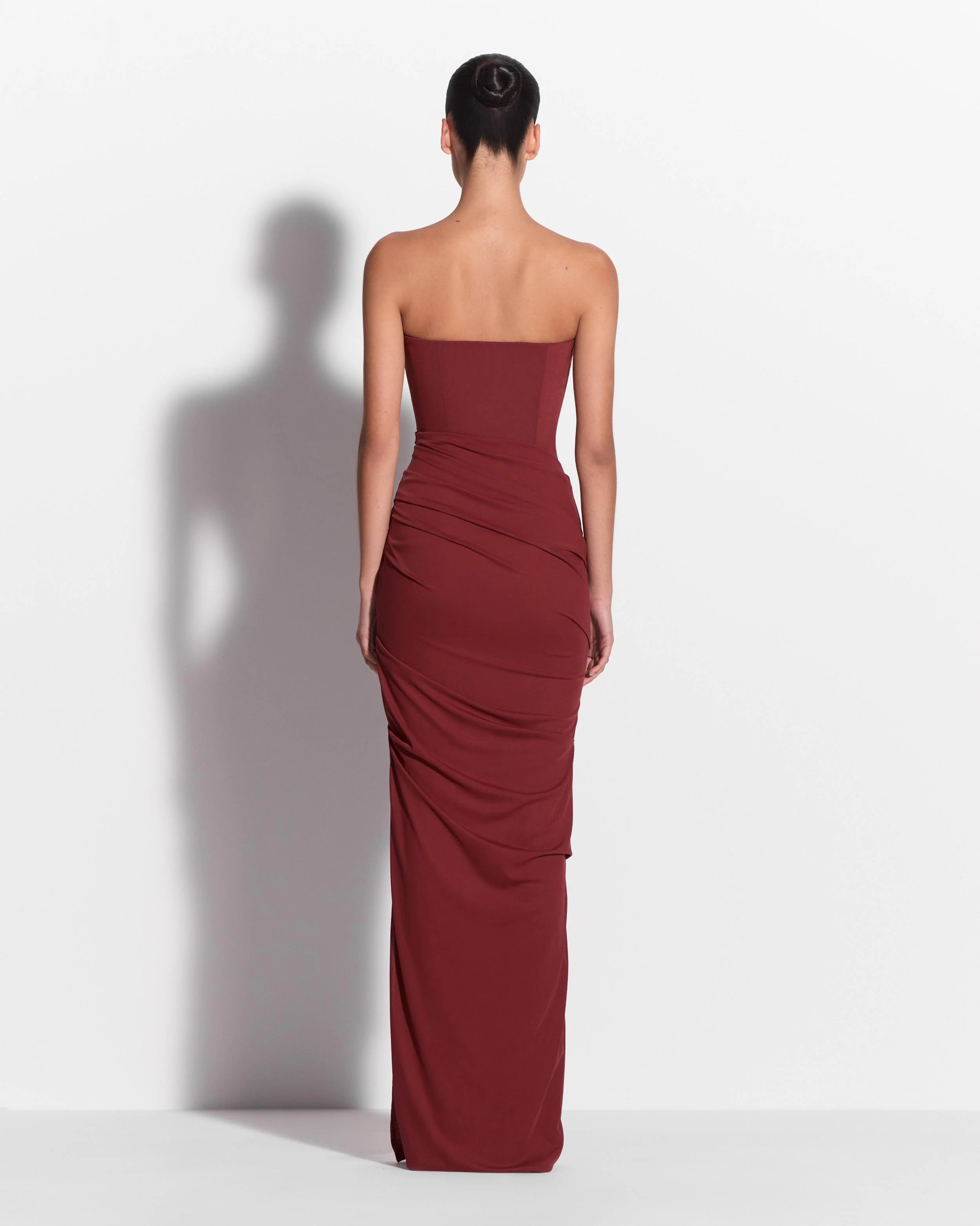 Strapless Tucked Column in Stretch Mesh - Image 2