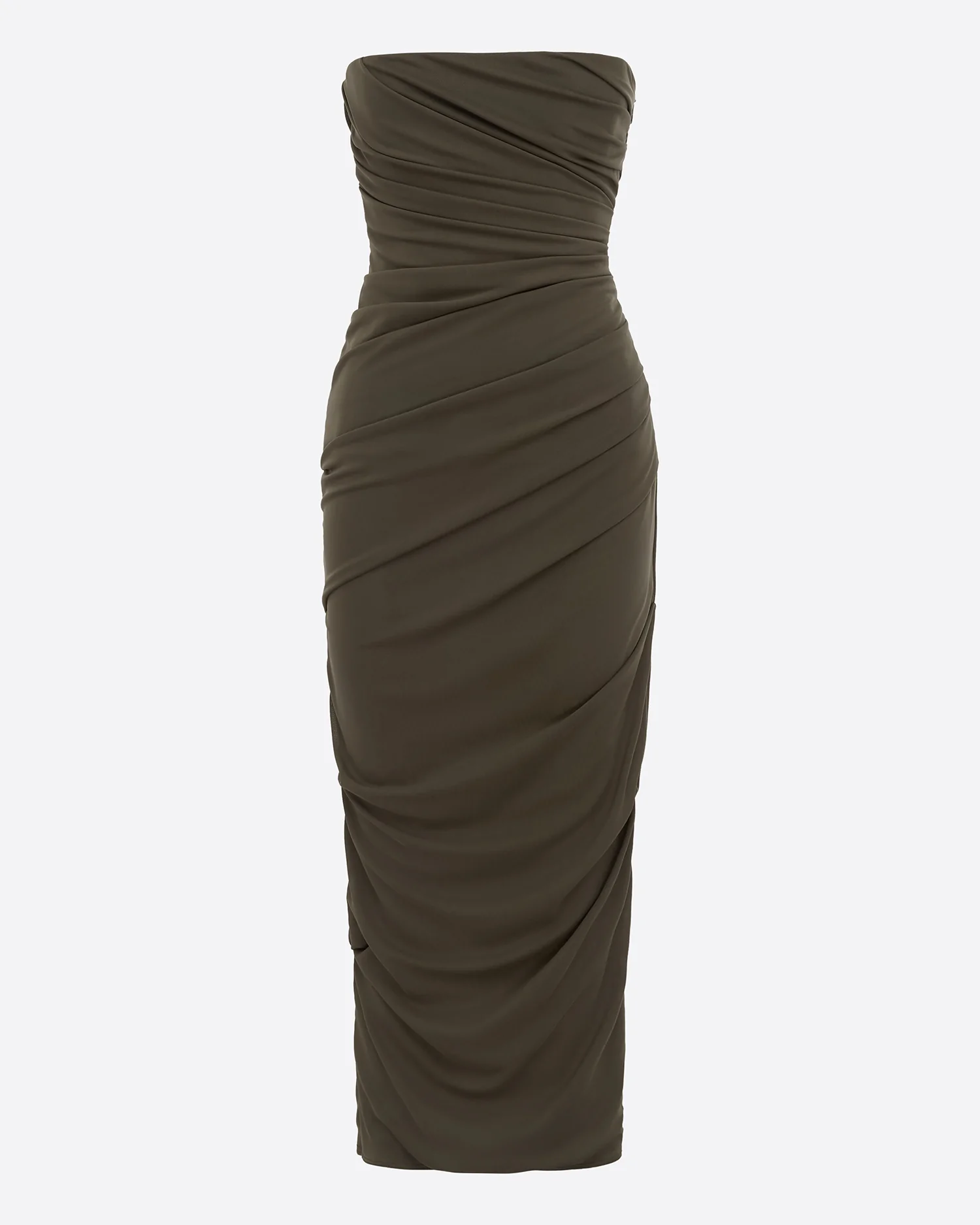 Strapless Tucked Dress in Stretch Mesh - Image 3